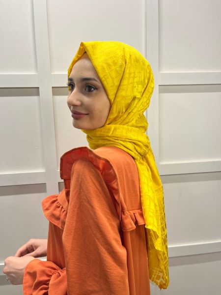 Cosie İthal  Desenli Yakma Şal 00829 SARI