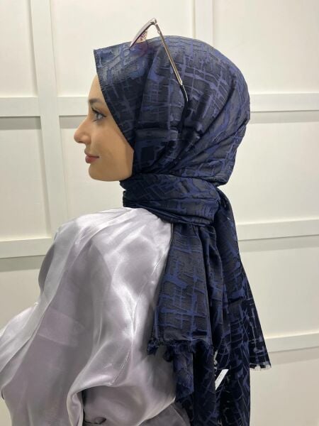 Cosie Imported Patterned Burnt Shawl 00829 DARK BLUE