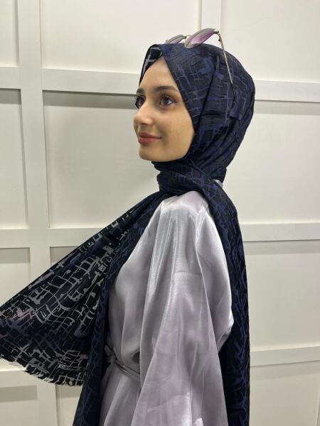 Cosie Imported Patterned Burnt Shawl 00829 DARK BLUE
