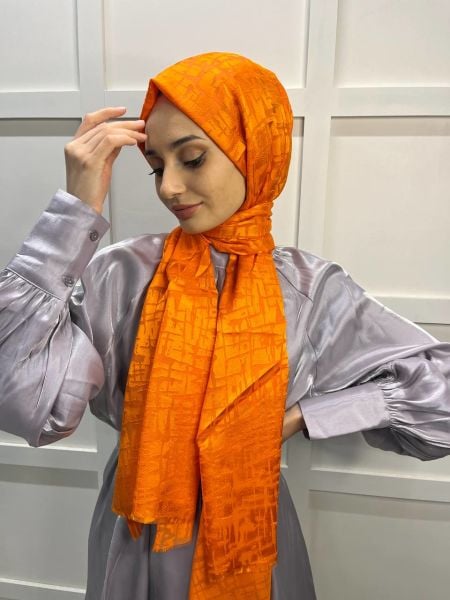 Cosie İthal  Desenli Yakma Şal 00829 ORANGE