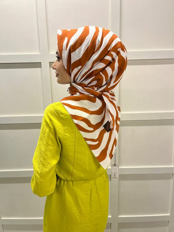 Loryan Scarf Diamond Zebra Desen Pamuklu Eşarp 00839 KİREMİT