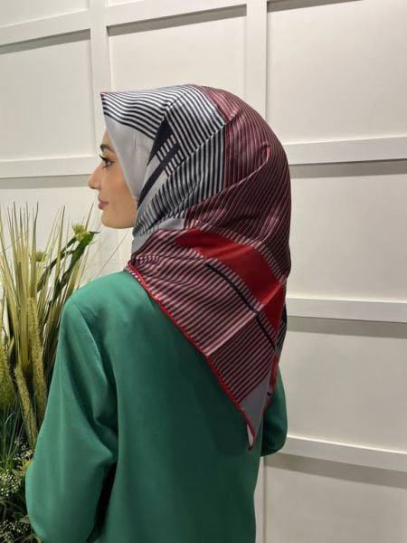 Cosie Hibrit Dijital El Dikişli Desenli Kristal Eşarp 00634 KIRMIZI