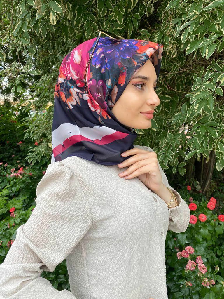 Aker Sport Angel Geometric Flower Patterned Summer Scarf 7800 DARK BLUE