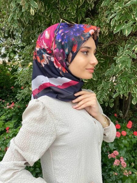 Aker Sport Angel Geometric Flower Patterned Summer Scarf 7800 DARK BLUE