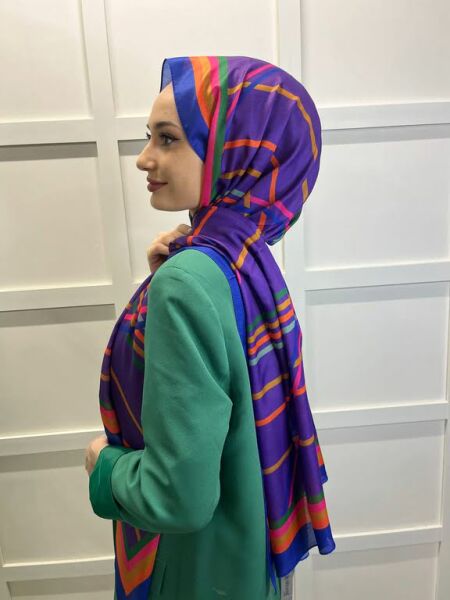 Siyane Renkli Geometrik Desenli Pamuklu Şal 00731 SAKS