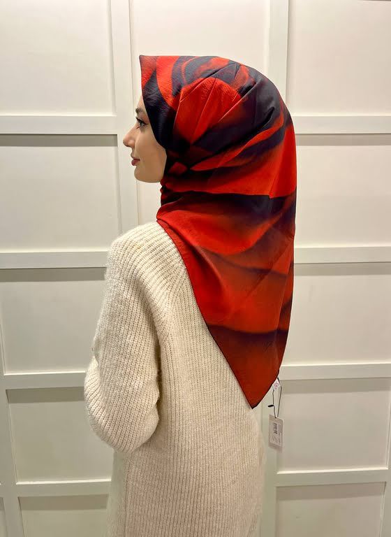 Loryan Scarf Diamond Gül Pamuklu Eşarp 00838 KIRMIZI