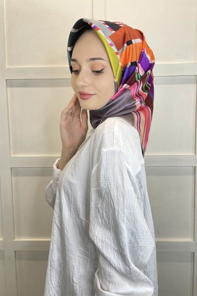Pierre Cardin Sura Silk Scarf 2024 Spring Summer Patterned Silk Scarf 8832230 MINK