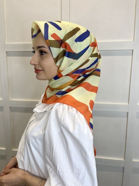 Pamuklu Cotton Eşarp, Eflatun Scarf Desenli Pamuklu Eşarp 01004 ORANGE