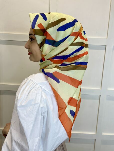 Pamuklu Cotton Eşarp, Eflatun Scarf Desenli Pamuklu Eşarp 01004 ORANGE