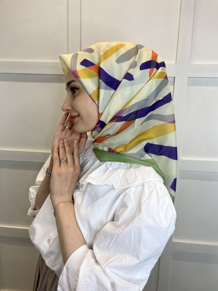 Pamuklu Cotton Eşarp, Eflatun Scarf Desenli Pamuklu Eşarp 01004 ÇAĞLA