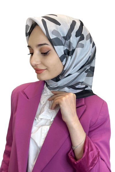 Pamuklu Cotton Eşarp, Eflatun Scarf Desenli Pamuklu Eşarp 01004 SİYAH GRİ