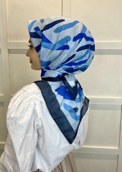 Pamuklu Cotton Eşarp, Eflatun Scarf Desenli Pamuklu Eşarp 01004 LACİVERT