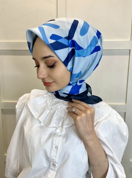 Pamuklu Cotton Eşarp, Eflatun Scarf Desenli Pamuklu Eşarp 01004 LACİVERT