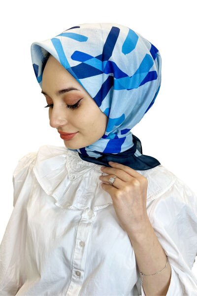 Pamuklu Cotton Eşarp, Eflatun Scarf Desenli Pamuklu Eşarp 01004 LACİVERT