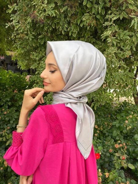 İpekevi Plain Color Striped Twil Silk Scarf 1115 GRAY