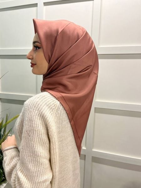 İpekevi Tivil İpek Eşarp - Çerçeve Çizgi Desenli Tek Renk Saf İpek Eşarp 1115 KIZIL BAKIR