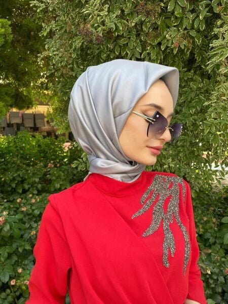 İpekevi Solid Color Striped Twil Silk Scarf 1115 SILVER