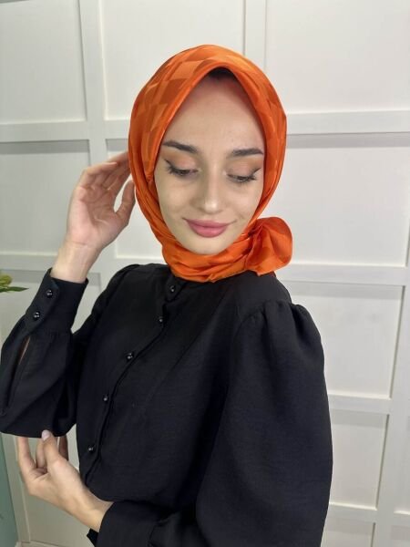 Siyane Scarf Dama Desen Jakarlı Eşarp 00948 ORANGE