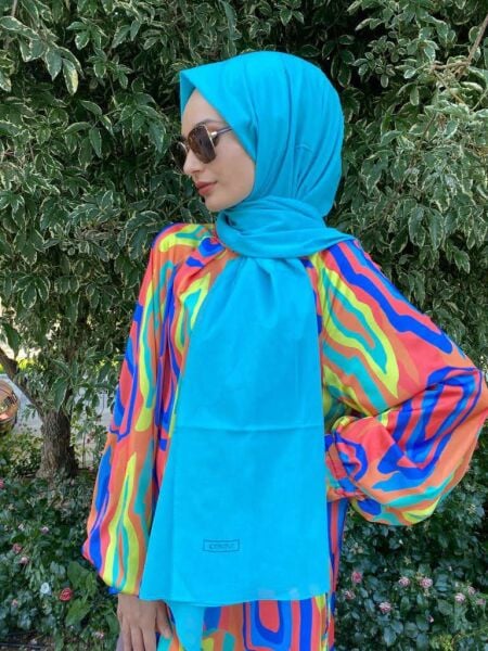 İpekevi Blend Şal - %100 Pamuk Tek Renk şal 06929 TURKUAZ