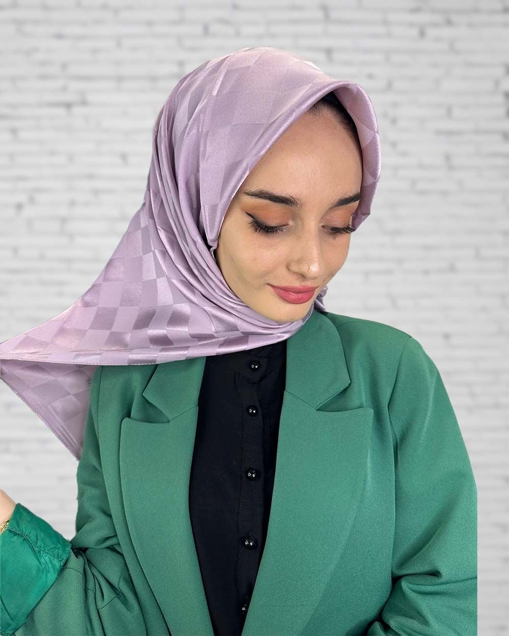 Siyane Scarf Dama Desen Jakarlı Eşarp 00948 AÇIK LİLA