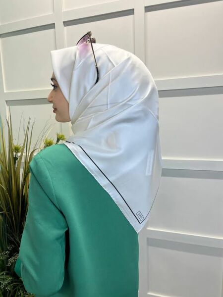 İpekevi Solid Color Striped Twil Silk Scarf 1115 PEARL WHITE
