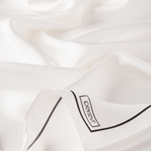 İpekevi Solid Color Striped Twil Silk Scarf 1115 PEARL WHITE