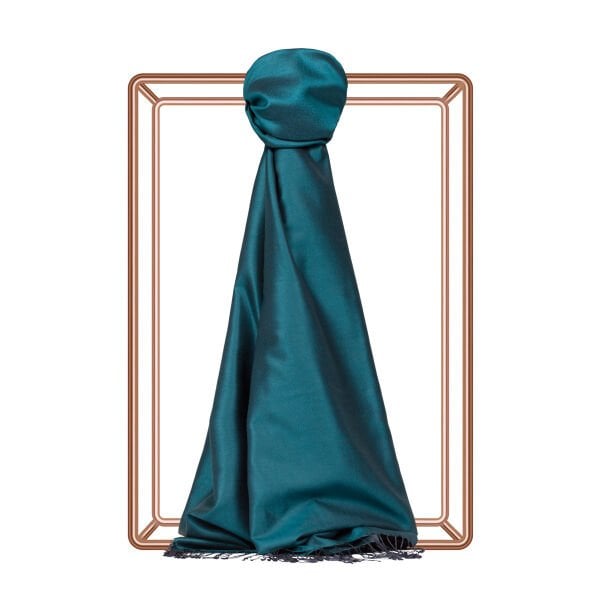 İpekevi Double Sided Silk Shawl - Classic Single Color Double Sided Shawl 00927 PETROLEUM GREEN