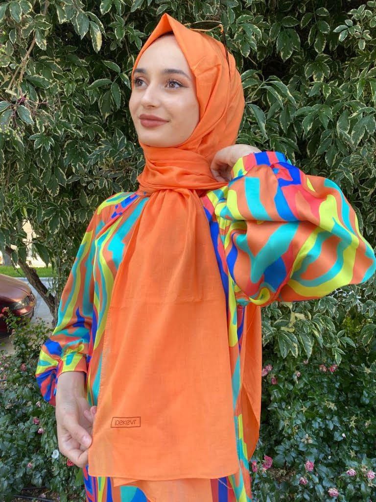 İpekevi Blend Şal - %100 Pamuk Tek Renk şal 06929 TURUNCU