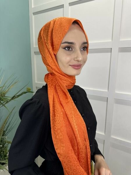 Indian Silk Shimmering Leopard Pattern Sparkling Shawl, Evening Dress and Daily Use Shawl 00944 ORANGE