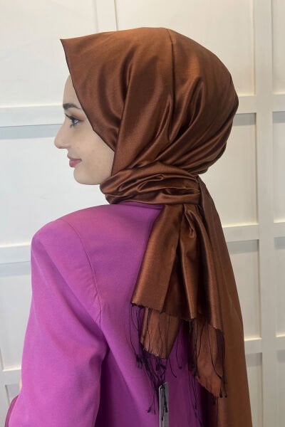 İpekevi Plain Silk Shawl - Classic Single Color Single Sided Shawl 2911 NEW COPPER