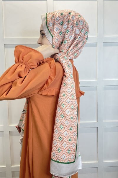 Siyane Scarf Pamuklu Soft Şal - Baklava Desenli Şal Modeli 01124 ZÜMRÜT