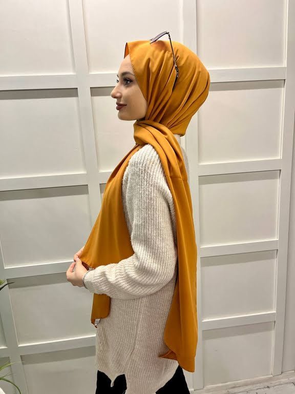 Siyane Scarf Medine İpeği Şal 00737 HARDAL