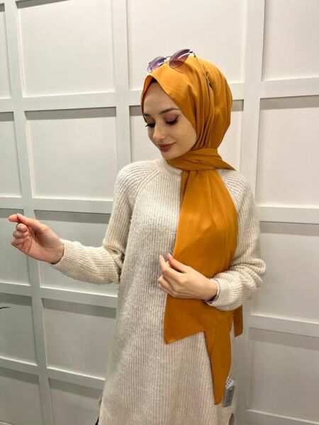 Siyane Scarf Medine İpeği Şal 00737 HARDAL