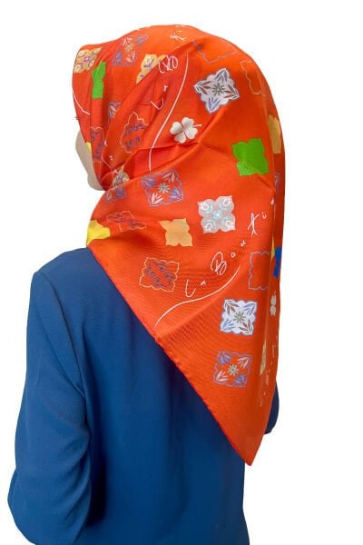 La Boutique Tivil İpek Eşarp, 90x90cm,  2024 İlkbahar Yaz Desenli 2040 ORANGE