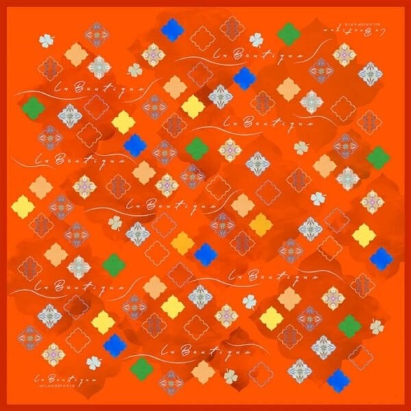 La Boutique Tivil İpek Eşarp, 90x90cm,  2024 İlkbahar Yaz Desenli 2040 ORANGE