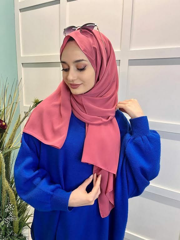 Siyane Scarf Medine İpeği Şal 00737 GÜL KURUSU