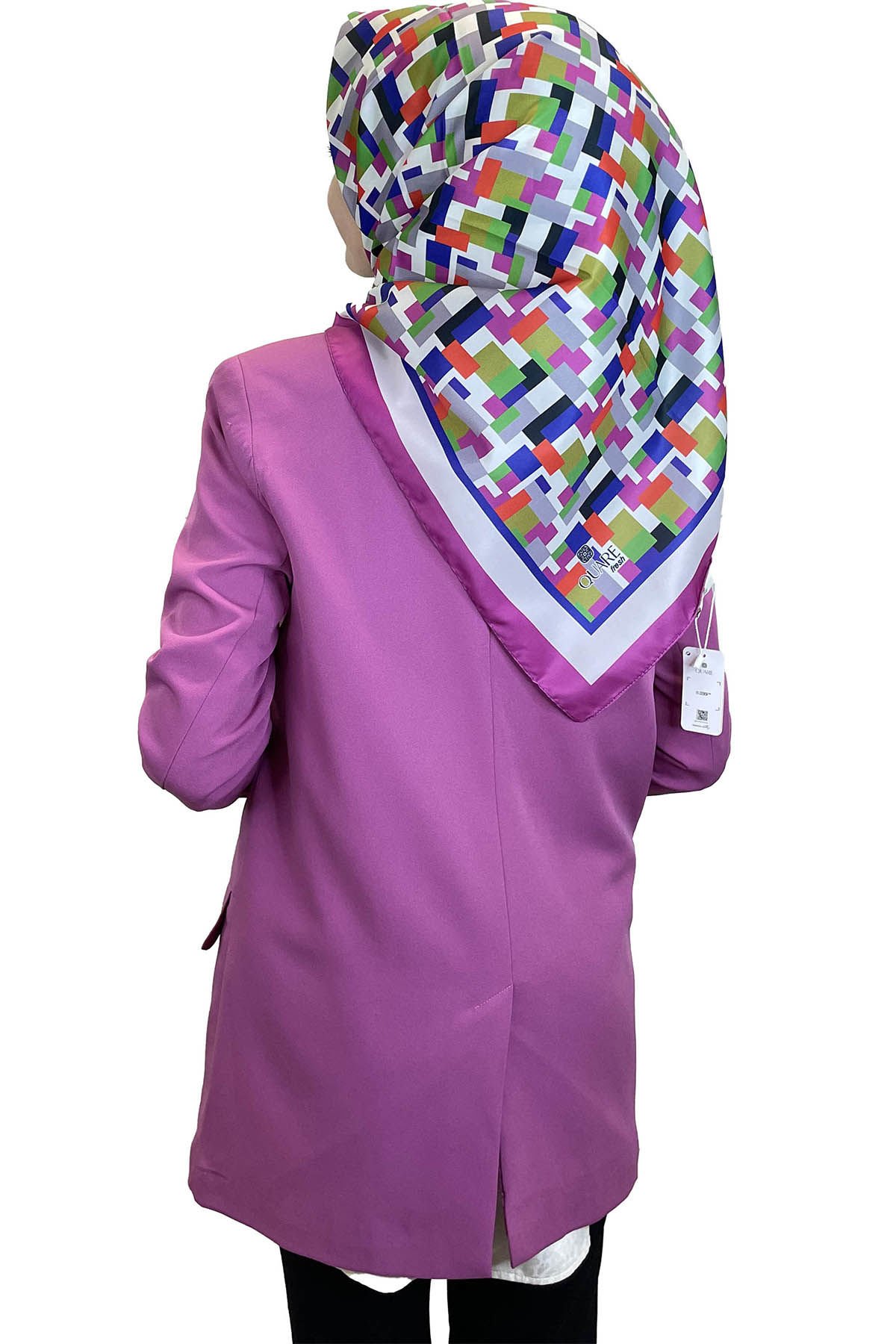 Shecarf Quare Rayon Eşarp - Desenli Avangard Eşarp - Dijital Baskı - Kadın Tesettür 01102 FUŞYA