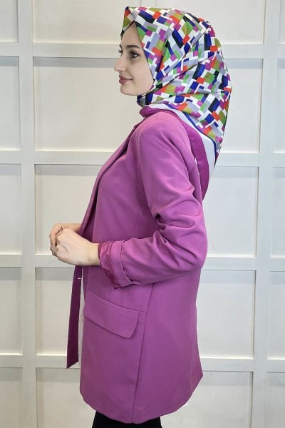Shecarf Quare Rayon Eşarp - Desenli Avangard Eşarp - Dijital Baskı - Kadın Tesettür 01102 FUŞYA