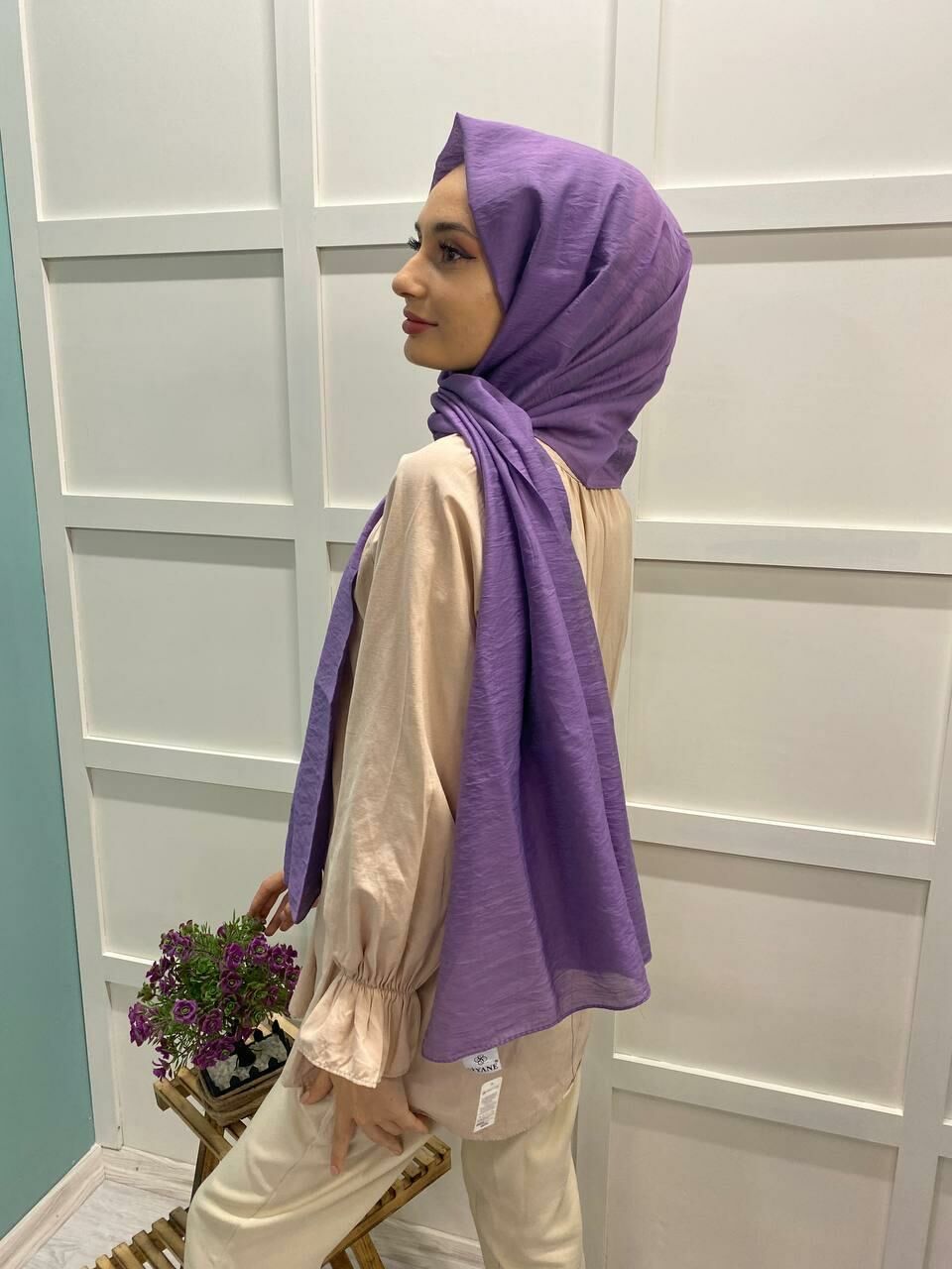Siyane Scarf Parlak Tek Renk Jazz Pes Şal 00514 LİLA