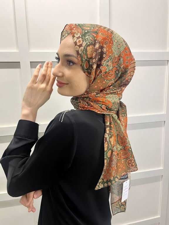 Esenya Scarf Otantik Desen Pamuk Soft Şal 00741 YEŞİL