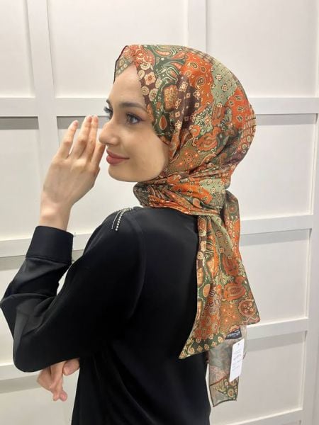 Esenya Scarf Otantik Desen Pamuk Soft Şal 00741 YEŞİL