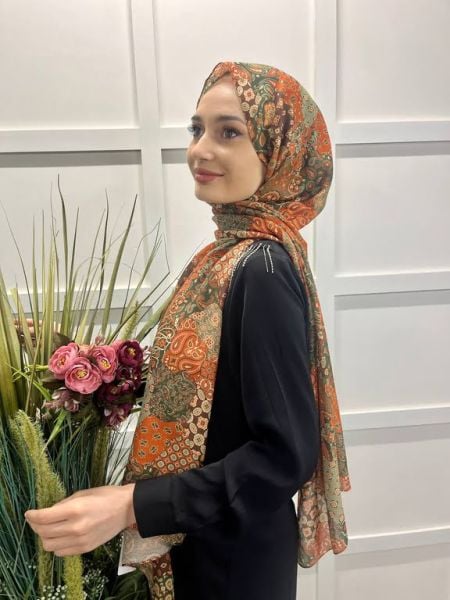 Esenya Scarf Otantik Desen Pamuk Soft Şal 00741 YEŞİL
