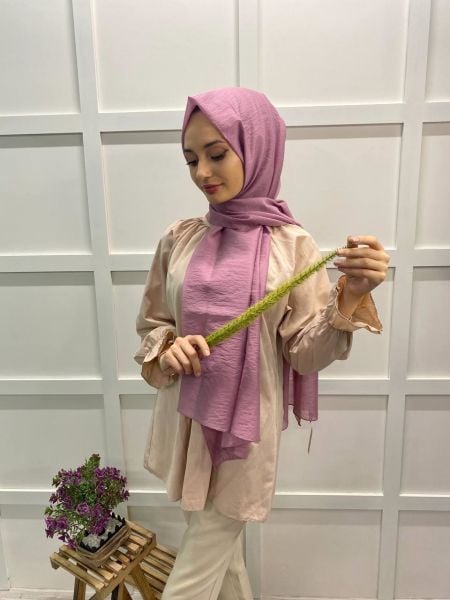 Siyane Scarf Parlak Tek Renk Jazz Pes Şal 00514 PUDRA