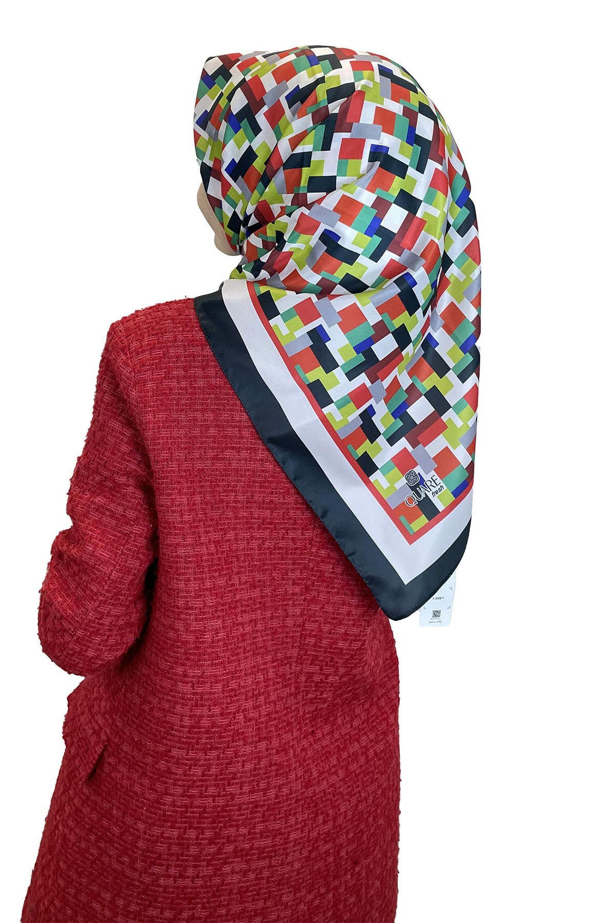 Shecarf Quare Rayon Eşarp - Desenli Avangard Eşarp - Dijital Baskı - Kadın Tesettür 01102 KIRMIZI