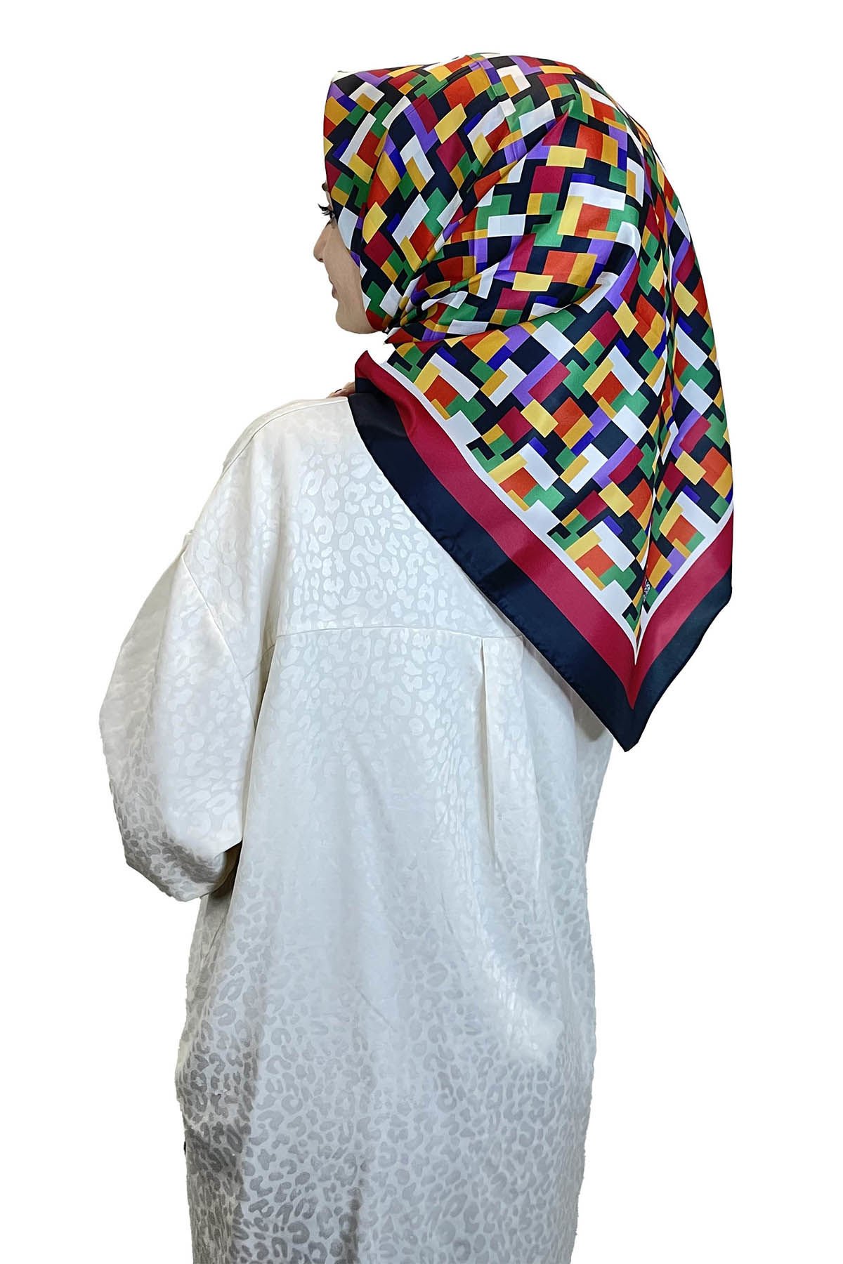Shecarf Quare Rayon Scarf - Patterned Avangard Scarf - Digital Printing - Women's Hijab 01102 CLARET RED