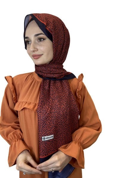 Siyane Scarf Pamuk Soft Şal, Renkli Çizgi Desenli 2024 01015 LACİVERT TURUNCU