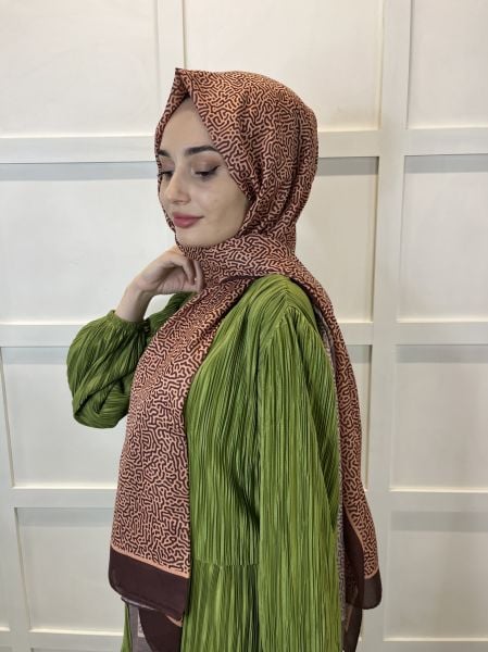 Siyane Scarf Pamuk Soft Şal, Renkli Çizgi Desenli 2024 01015 ACI KAHVE