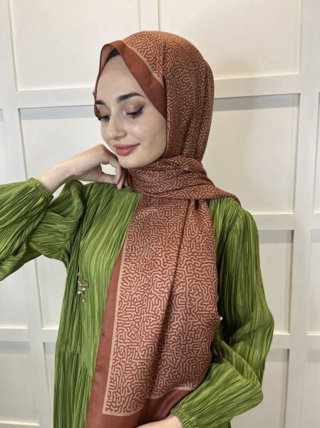 Siyane Scarf Pamuk Soft Şal, Renkli Çizgi Desenli 2024 01015 KİREMİT