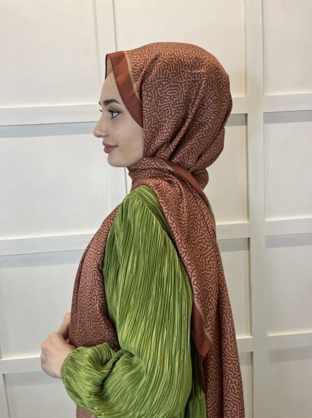 Siyane Scarf Pamuk Soft Şal, Renkli Çizgi Desenli 2024 01015 KİREMİT