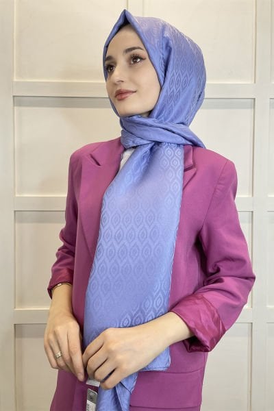 Siyane Scarf Jakarlı Şal - Queen Baklava Desen Kadın Tesettür Jakar Şal 01138  AÇIK LİLA